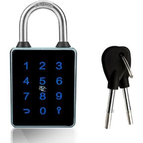 Combination Smart Padlock, Bluetooth Lock, APP Controlled, Touchscreen Keypad, Waterproof, Backup 2 Keys,7.5mm Schackle Suitable for Gym,Warehouse,Suitcase, Bike, School, Fence and Storage