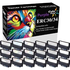 Aktor (18-Pack, Purple, POS Ribbon) Compatible ERC-30 ERC 30 34 38 Ribbon for use in Epson M119 M119B M119D M133A M270 M17-JB M52-JB TM-U325 TM-U370 TM-U375 TM-200 TM-260 Printer, Sold by ColorPrint