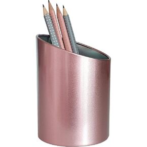 Metal Mesh Diagonal Pen Pencil Brush Cup Holder Stand for Office Desk, Rose Gold, Pink