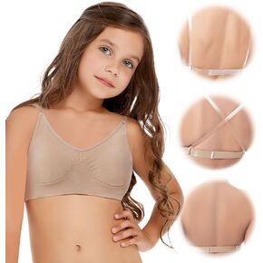 Girls Dance Bra Clear Back Bra Seamless Invisible Bra Ballet Clear Strap Bra with Adjustable Straps