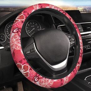 Hawaiian Hibiscus Pattern Car Steering Wheel Cover Anti-Slip Breathable and Sweat Absorption Neoprene Universal 14-15 Inch Inches Car Accessories