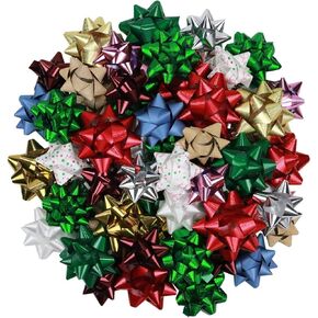 Christmas Ribbon Gift Bows Metallic, 105 Count Assorted Colors & Sizes