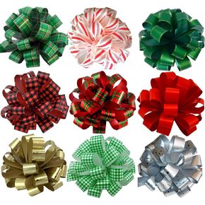 Big Gift Basket Pull Bows - 8" Wide, Set of 9, Christmas, Assorted Solid Colors, Red, Green, Blue, White, Gold, Silver, Birthday Presents, Holiday Decoration, Easter