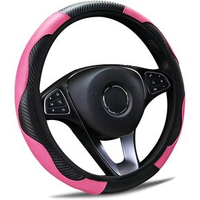 Microfiber Leather Car Steering Wheel Cover, Breathable, Anti-Slip, Universal 15 Inch Elastic Steering Wheel Protector for Most Cars (Pink)