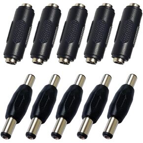 QLXHBOT 10PCS DC Power Connector Adapter 5.5x2.1mm, Male to Male Coupler Plug,Female to Female Jack Socket for CCTV Security Camera Led Strip