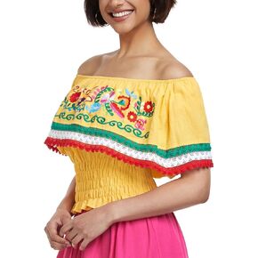 YZXDORWJ Women Mexican Embroidered Off-Shoulder Shirt Lace Falbala Top