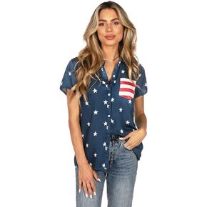 قمصان Tipsy Elves 4th of July للنساء - قمصان نسائية وطنية بأزرار سفلية