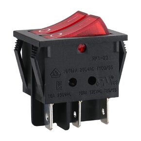 Baomain Boat Rocker Switch Red Light Illuminated AC 16A/250V 16A/125V 6 Pin Dual DPDT ON/Off UR List (12PCS)