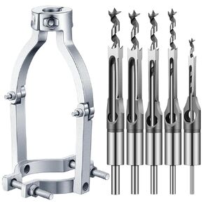 Gisafai Square Hole Drill Bit Adapter and Square Hole Drill Bit Set for Wood Mortising Attachment Drill Press Hollow Chisel Mortise Drill Tool (7 Pcs,1/4, 5/16, 3/8,1/2, 9/16, 5/8'')