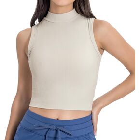 altiland Ribbed Mock Neck Workout Tank Tops for Woman, Cropped Athletic Shirts for Golf Yoga Exercise Running