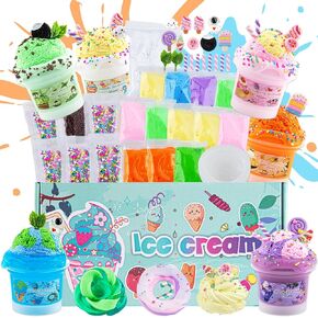 Okaybee Ice Cream Slime Kit for Girls Ages 8-12, Slime Pack Includes 6 Pack Clear Slime & Slime Charms, Slime Clay to Make Butter Slime, Jelly Cube Slime, Slime Party Favors Easter