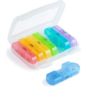 منظم حبوب منع الحمل الأسبوعي 3 مرات في اليوم، صندوق حبوب صغير الحجم لمدة 7 أيام، مقصورات كبيرة مقاومة للرطوبة، علبة حبوب الدواء، تذكير للأدوية، موزع حبوب السفر المحمول للحبوب/الفيتامين/زيت السمك (أزرق) in Kuwait