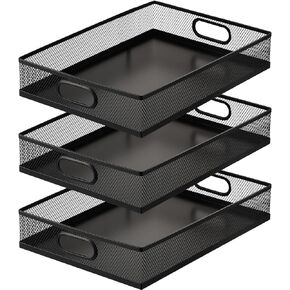 Tandefio 3 Pcs Desk Drawer Organizer Tray Metal Mesh Desktop Storage Box File Organizer with Handle Portable Large Storage Basket for Office Supplies Craft Magazine Paper 12.87" x 9" x 2.4" (Black)