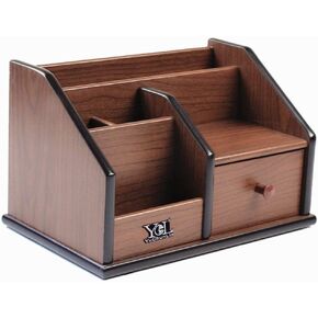 Wooden desk organizer with Drawer,Multifunctional Office & Home Storage Organizer as Large pencil holder makeup organizer remote control holder etc. (YCL829)
