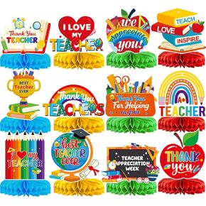 12Pcs Teacher Appreciation Table Decorations Honeycomb Centerpieces Thank You Teachers Table Centerpieces Teacher Appreciation Decorations for Teachers Day Party Decorations