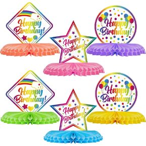 Blulu Rainbow Happy Birthday Centerpieces Colorful Paper Honeycomb Decoration Happy Birthday Table Topper Birthday Table Supplies for Birthday Baby Shower Party Supplies