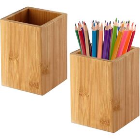 Pen Cup Holder,2 Pack Bamboo Wood Desk Pencil Holder Stand Multi Purpose Use Pencil Cup Pot Desk Accessories,Desktop Organizer Pencil Holder Ideal Gift for Office Home