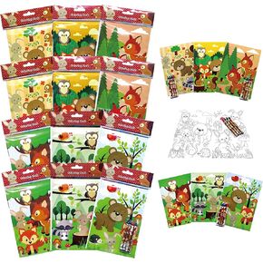 TINYMILLS Woodland Animals Coloring Book for Kids Party Favor Set with 12 Coloring Books and 48 Crayons Cute Forest Creatures Birthday Party Woodland Creatures Party Favor Bag Fillers