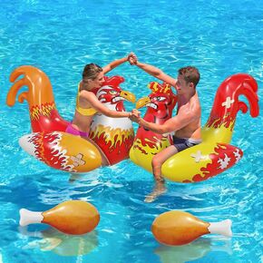 Zastic! Chicken Fight Inflatable Pool Float Ride Game: Includes 2 Inflatable Chickens & Drumsticks - Inflatable Ride On Chicken Fight Pool Toy - Joust Pool Float Game for Adults, Teens, Pool Parties