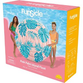 Funsicle: Pink Palm Island Float - 65" Round, Pink & Blue, Inflatable Pool & Water Lounge, 440 lb Capacity, Oversized Design