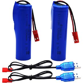 Blomiky 2 Pack 3.7V 1S JST Plug 1200mAh Li-ion Battery and Charger Cable for RC Trucks QHX-557F Foam Blaster 557F Battery