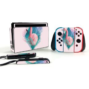MightySkins Skin Compatible with Nintendo Switch OLED - Flamingo Vice | Protective, Durable, and Unique Vinyl Decal wrap Cover | Easy to Apply, Remove, and Change Styles (NISWIOL-Flamingo Vice)