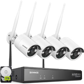 SANNCE 10CH 5MP Wireless NVR Security Camera System with 1TB HDD 4Pcs 5MP Outdoor Indoor WiFi Cameras 100ft Night Vision H.264+ Motion Alert AI Human Detection Waterproof Work with Alexa