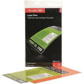 GBC Laminating Sheets, Thermal Laminating Pouches, Legal Size, 3 Mil, HeatSeal UltraClear, 25 Pack (3200578)