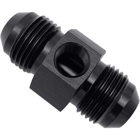 Aluminum 4AN Male to AN4 Male with 1/8" NPT Gauge Port Pressure Take Off Adaptors Fitting, Black