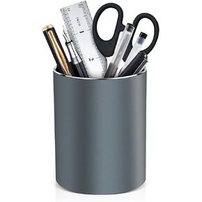 Metal Pen Holder for Desk Round Aluminum Desktop Organizer and Makeup Brush Holder Storage Box for Office, School, Home, and Kids, Non-slip silicone bottom3.9×3.14inch (Black)