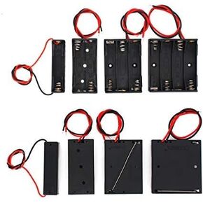 AA Battery Holder Bundle Case Back Cover Connector Storage Box with Cord Bare Leads Wire AA 1.5V Battery Holder, 2pcs Single, 2pcs 2 Slots,2pcs 3 Slots, 2pcs 4 Slots 6 Volt Spring Clip,(8-Pack).