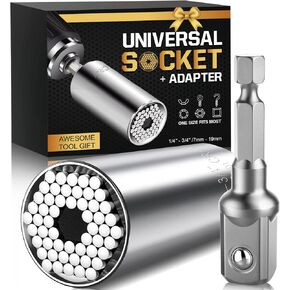 Gifts for Men, Universal Super Socket, Cool Gadgets Tools Birthday Gifts for Boyfriend Dad Husband Him Handyman, Socket Set with Multifunction Adapter to Unscrew Any Bolt(7-19mm)-Silver