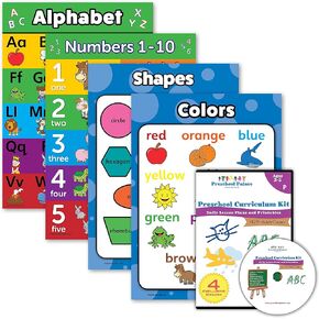 Palace Learning 5 Pack - Preschool Curriculum Kit on CD & ABC Alphabet + Numbers 1-10 + Shapes + Colors Poster Set (LAMINATED, 18" x 24")