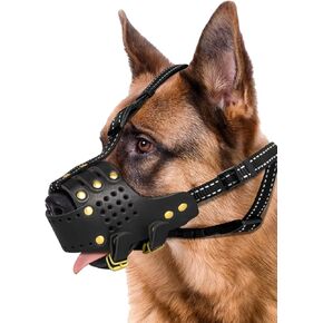 Dog Muzzle, Leather Basket Soft Muzzles Medium Large Breeds, Pitbull Dog Muzzle Amstaff Muzzles Staffordshire Terrier, German Shepherd Dalmatian Doberman Adjustable Breathable Muzzles for Dog (L)