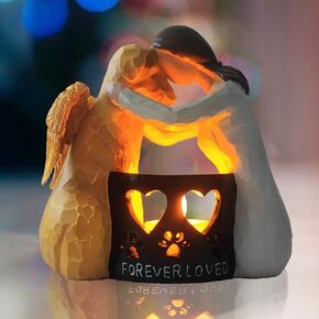 NAHIYELAS Dog Memorial Statue Gifts for Loss of Dog with Flickering Flameless Candle Sympathy Figurine Gift Passing Away Dog Candle Holder Remembrance Grieving Dead Dog Statues