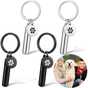4 Pcs Pet Urns Keychain, Paw Print Shape Urn Pendant Keychain for Pet Ashes Keepsake Stainless Steel Small Pet Urns for Dogs Small Pet Cremation Keepsake Pend Paw Print Memorial Urn
