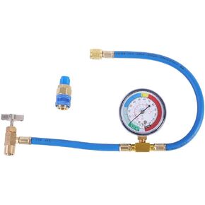JIFETOR AC Charge Hose with Gauge for R134A, Car HVAC Refrigerant Recharge Kit, Auto Air Conditioning U Charging Hose Low Pressure Measuring Meter with 1/4 inch Fittings, Can Tap, Quick Coupler