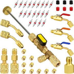 limontek Valve Core Removal Tool HVAC, R410A Mini Split Adapter Refrigerant Low Loss Fittings Angled Ball Valve for R410A R134A R12 R22 HVAC