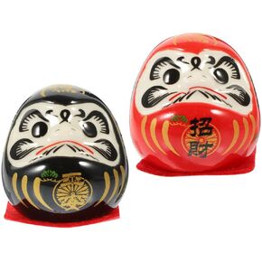 Zerodeko 2 Pieces Japanese Zen Ceramic Daruma Dolls, Symbol of Good Luck & Encouragement, Porcelain Collectible Statue,Wobbling Doll Figurine Desktop Decor (Red,Black)