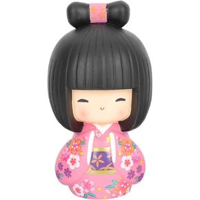 Japanese Kokeshi Red Kimono Collectible Figurine Traditional Crafts Desktop Ornament for Home Restaurant Table Decor