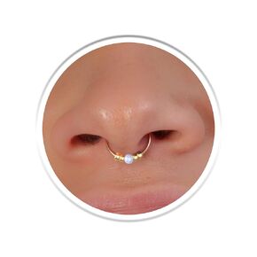Thin Gold Fake Septum Ring With Blue Opal - 24G Beaded Faux Septum Hoop - No Piercing Needed Gold Filled Septum Ring
