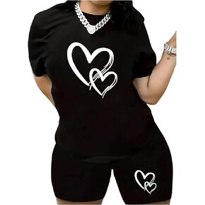 SOLY HUX Women's Plus Size 2 Piece Outfits Heart Print Short Sleeve T Shirt and Biker Shorts Set in Saudi Arabia
