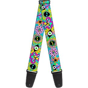 Buckle-Down Guitar Strap, Funky Alien Flowers Aqua Blue Multi Color, 2 Inches Wide