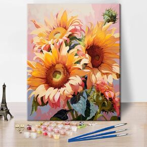 Rebotipy Cat Paint by Numbers Adults Painting Art DIY Cat with Flowers Drawing Light Floral Paints on Canvas Cute Fluffy Cat Pattern Numbers Painting Kits Boy Girl Funny Paint by Numbers 16x20 in