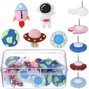 25 Pcs Space Push Pins Space Out Office Pins Rocket Spaceship Astronaut Space Themed Tacks Supplies Decorative Pushpins Corkboard Pin Board Accessories for Photos Wall Bulletin Board Map, 1 Inch