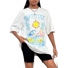 SHENHE Girl's Oversized T Shirt Letter Graphic Crew Neck Short Sleeve Tee Casual Top
