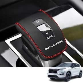 Custom Interior Accessories for Mitsubishi Outlander 2022 2023 2024 Leather Car Gear Shift Knob Cover Protector Trim(Black Stitching)