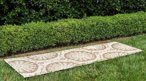 Unique Loom Outdoor Botanical Collection Area Rug - Medallion (4' 1" x 6' 1" Rectangle, Aqua/ Beige) in Saudi Arabia