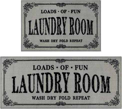 Capslpad Laundry Room Rug Set of 2 Non Slip Laundry Floor Rug Washable Laundry Mat for Laundry Room Decor Area Rugs for Mudroom Kitchen Washroom Bathroom,19"x31"+19"x47",Black in Kuwait