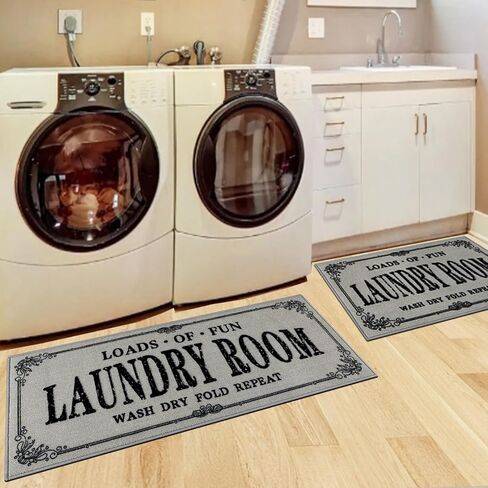 Capslpad Laundry Room Rug Set of 2 Non Slip Laundry Floor Rug Washable Laundry Mat for Laundry Room Decor Area Rugs for Mudroom Kitchen Washroom Bathroom,19"x31"+19"x47",Black in Kuwait